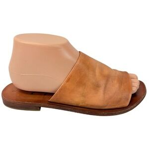 Free People‎ Vicente Womens Size 37 6.5 Tan Leather Slides Flat Sandals